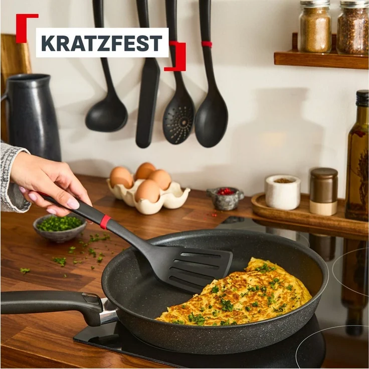 Tefal Ingenio+ 5-tlg. All-in-One Küchenhelfer-Set, Suppenkelle, Pfannenwender, Löffel, Schneebesen, Silikon-Teigschaber, verstärktes Nylon mit 15% Glasfaseranteil, Schwarz/Rot, K198S504 – Bild 4