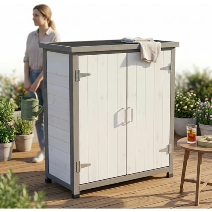 Gartenschrank, weiß/grau 75 cm × 40 cm × 90 cm – Bild 4