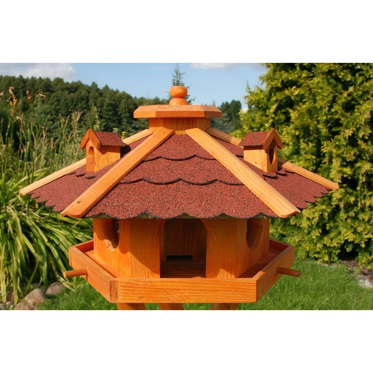XXL Luxus Vogelhaus mit/ohne Solar/Ständer 135 cm hoch Holz Futterhaus 2026: Rot + Solar + Ständer – Bild 8