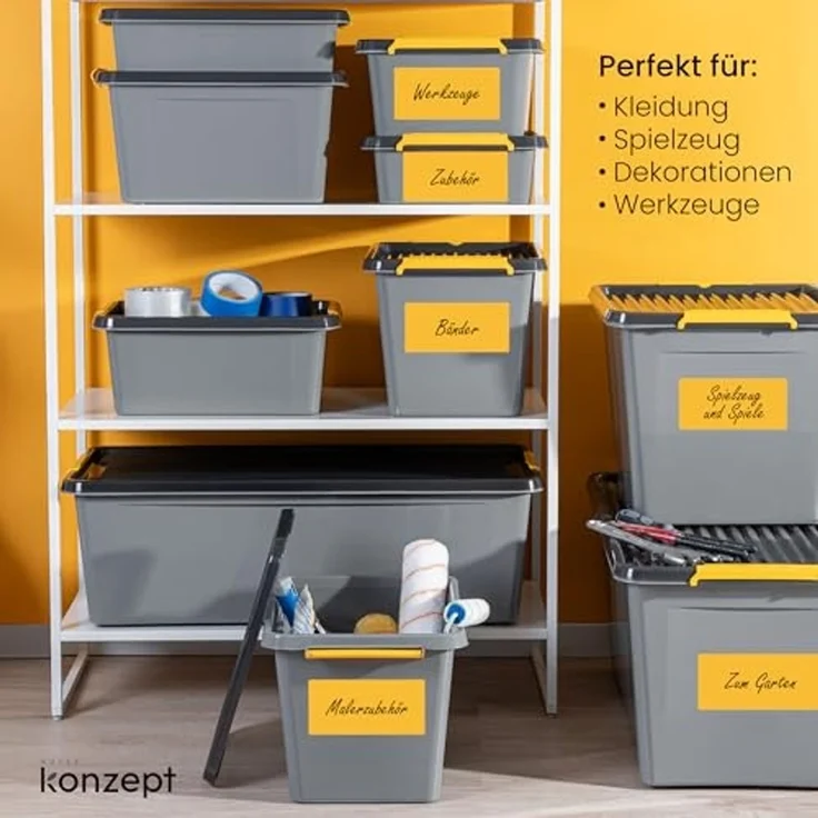 KONZEPT Aufbewahrungsbox mit Deckel, Stapelbox Set 2 Stk. für Keller, Werkstatt, Garage (2er Set), Stapelbare Boxen in verschiedenen Größen – Bild 6