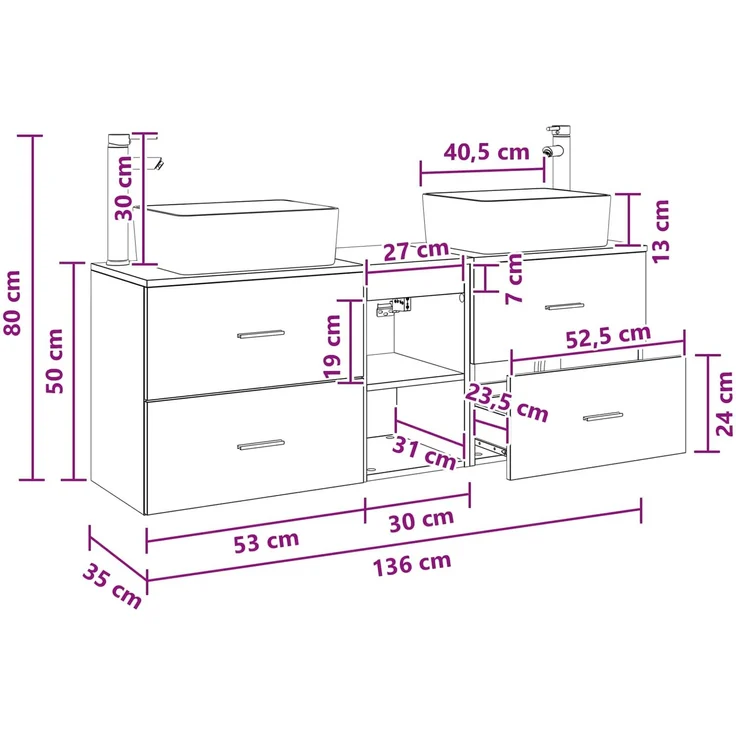 vidaXL Badezimmerschrank-Set 3 stk. Weiß 136 x 35 x 80 cm 3405851 – Bild 12