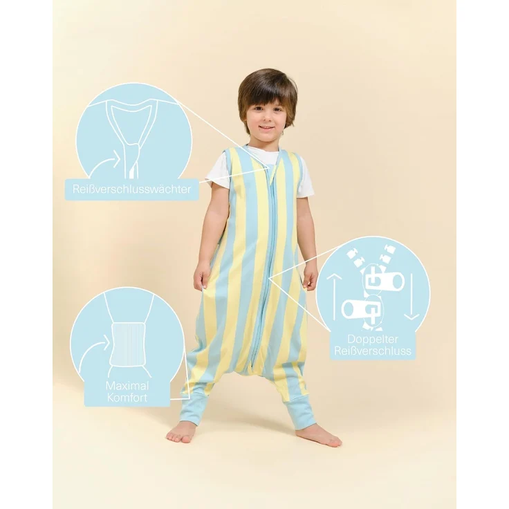 molis&co - Baby Schlafsack mit Füßen 0.5 TOG - Sommerschlafsack für Jungen - Kinder Babyschlafsack mit Beinen - 100% Baumwolle (Oeko-TEX 100), Premium Qualität - Blue Sunshine (120 cm) – Bild 3