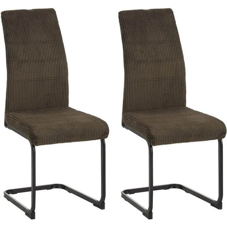 HTI-Living Esszimmerstuhl Schwingstuhl SallyP Cordstoff Braun (Set, 2 St), Esszimmerstuhl mit schwarzem Metall-Kufengestell