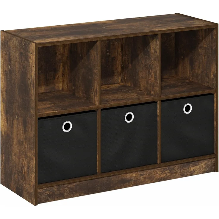 Furinno Basic 3x2 Bücherregal mit Stauraum und Fächern, Bernsteinkiefer/Schwarz – Bild 5