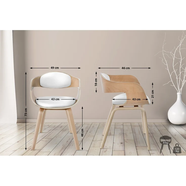 DELUKE® Besucherstuhl LONDON - 73x49x46cm, Natur/Weiß Kunstleder Holz Gestell Konferenzstuhl Wartezimmerstuhl – Bild 2