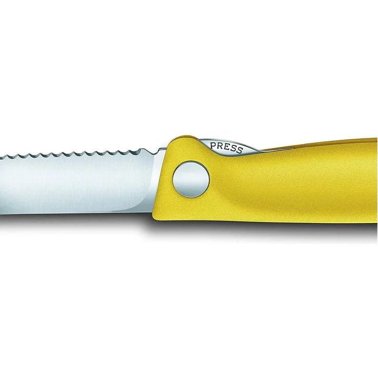 Victorinox Swiss Classic faltbares Gemüsemesser Wellenschliff (11 cm), Gelb – Bild 7