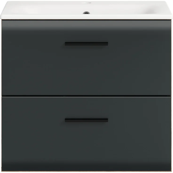 Waschtisch inkl. Waschbecken (B/H/T: 60x55x46 cm) in schwarz matt und Nox Oak Nachbildung – Bild 2