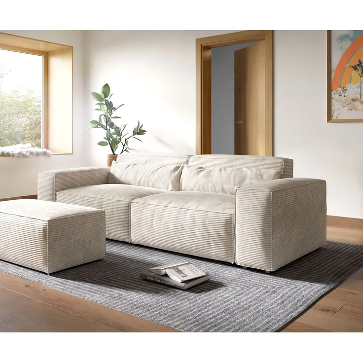 Big-Sofa Sirpio XL 270x130 cm Cord Beige mit Hocker