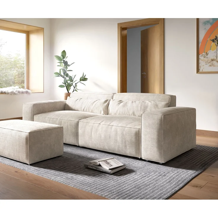 Big-Sofa Sirpio XL 270x130 cm Cord Beige mit Hocker – Bild 1