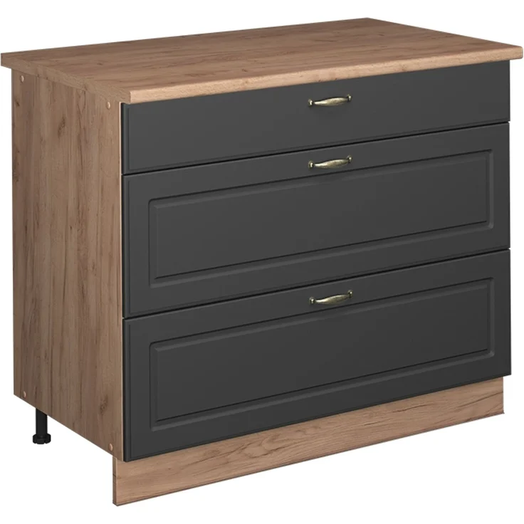 Küchenunterschrank Fame-Line Anthrazit-Gold Landhaus/Goldkraft Eiche 100 cm, AP Eiche Vicco – Bild 1