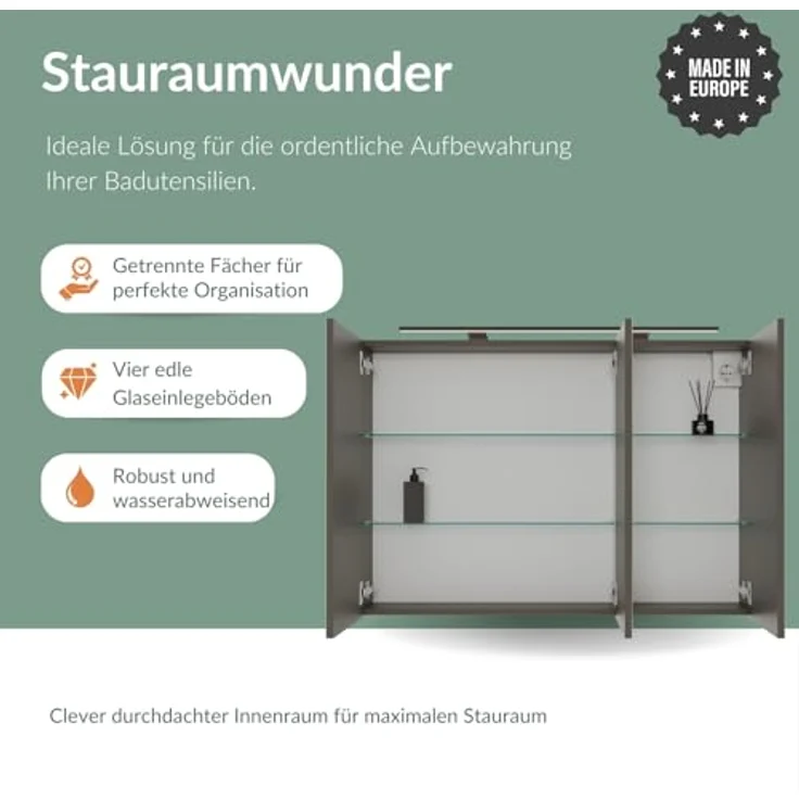Planetmöbel Badezimmerspiegelschrank Spiegelschrank ARIA (Spiegelschrank Bad mit Beleuchtung, Schrank) – Bild 5