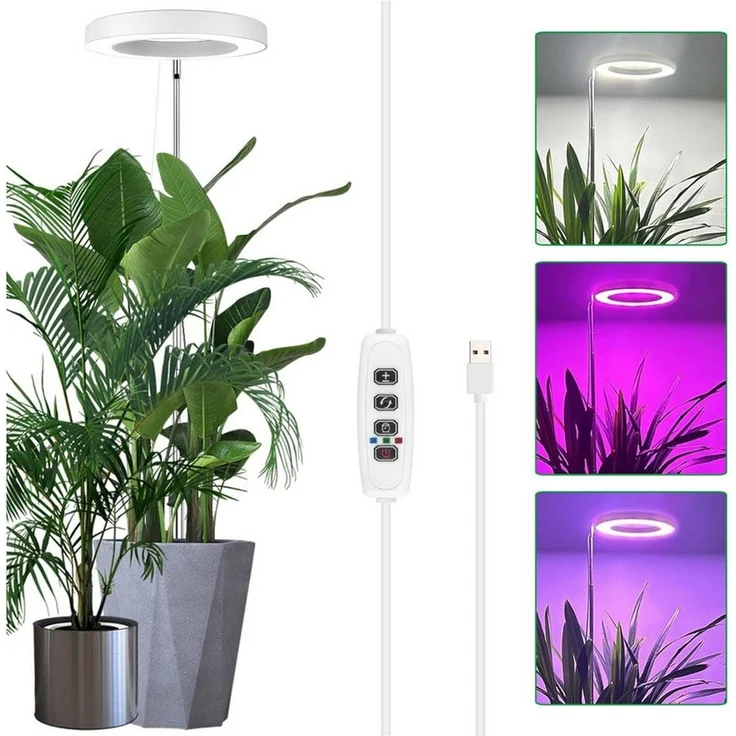 Jibenhome Pflanzenlampe LED Vollspektrum Pflanzenlicht für Zimmerpflanzen, Höhenverstellbares, mit Zeitschaltuhr 3/9/12 Std, USB, 3 Lichter Modi und 10 Helligkeit – Bild 1