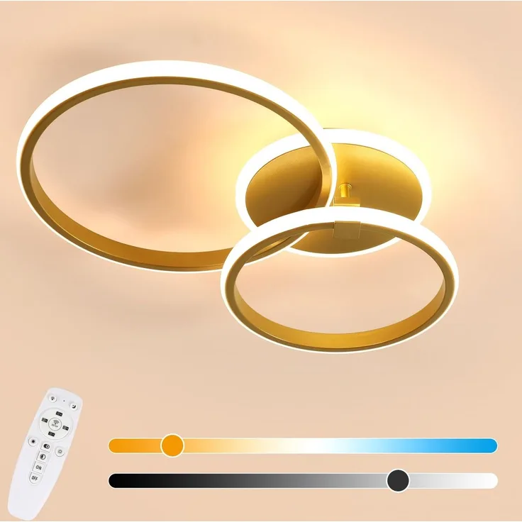 Comely LED Deckenleuchte, 42W 4700LM Deckenlampe Dimmbar mit Fernbedienung, 3000K-6500K, Moderne Goldene Runde Deckenleuchten für Wohnzimmer Schlafzimmer Esszimmer
