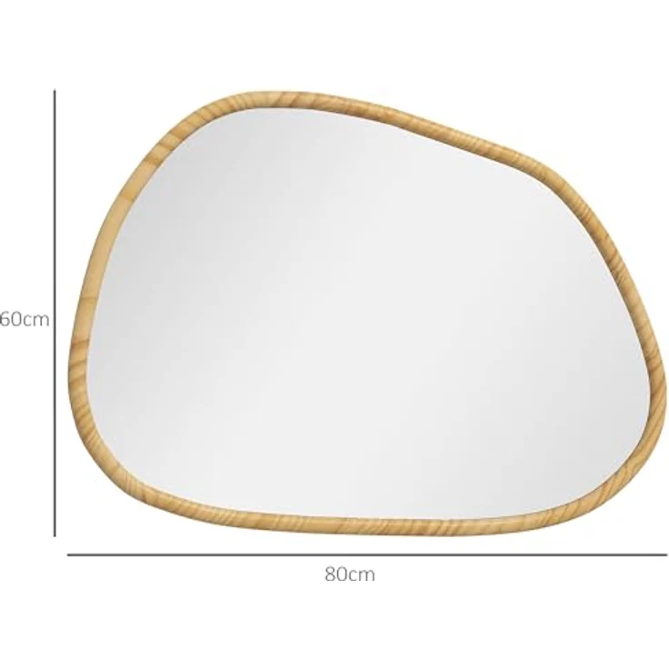 HOMCOM Wandspiegel, Natur, 2.1x60x80 cm, Glas, Holzwerkstoff, vielseitig, vertikal/horizontal aufhängbar – Bild 7