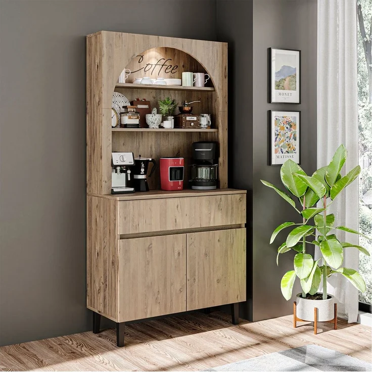 Roomart Küchenregal VENEDIK Küchenschrank 90 cm, Buffet, Schublade in 4 Farben, mit Beleuchtung, offene Nische, Schublade, Einlegeböden in 4 Farben – Bild 4