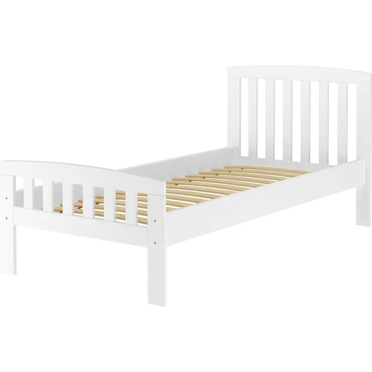 Klassisches Kieferbett weiß, 90x200 cm, Einzelbett, Zubehör wählbar V-60.57-09WFederleisten