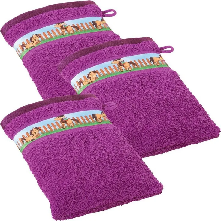 Erwin Müller Waschhandschuh Kinder-Waschhandschuh 3er-Pack, (3-St), Walk-Frottier Uni