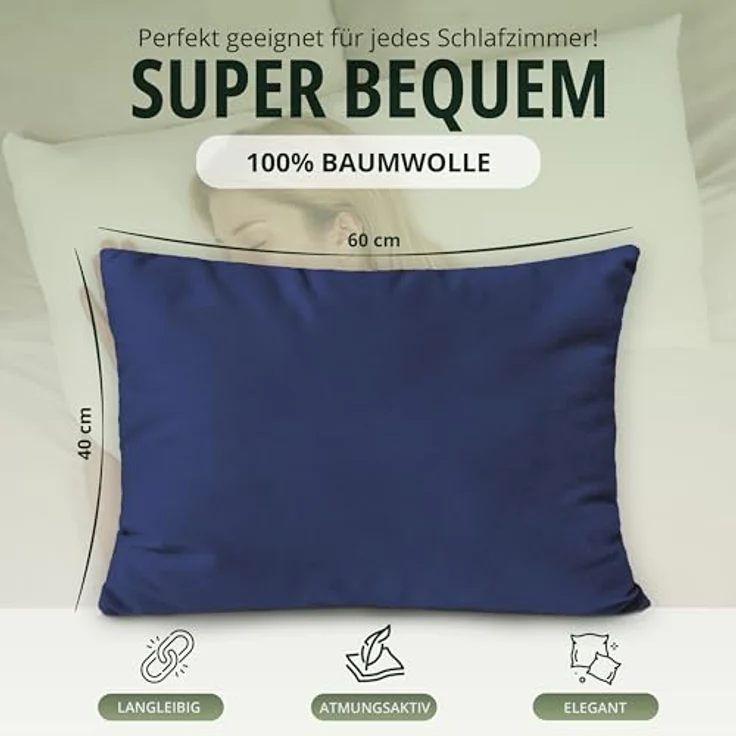 NatureMark 2er Pack Jersey Kissenbezug Kissenhülle Kissenbezüge Seitenschläferkissen Nackenkissen viele Größen und Farben ÖKO-TEX (40x60 cm (Nackenkissen geeignet), Navy blau) – Bild 4