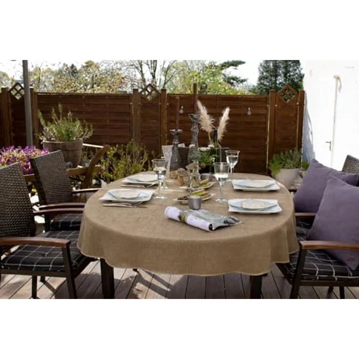 Brandsseller Gartentischdecke 160x220 cm Tischdecke mit Paspel Outdoor Tischtuch oval Weichschaum für Garten, Terrasse, Balkon wetterfest rutschfest - Cappuccino – Bild 7