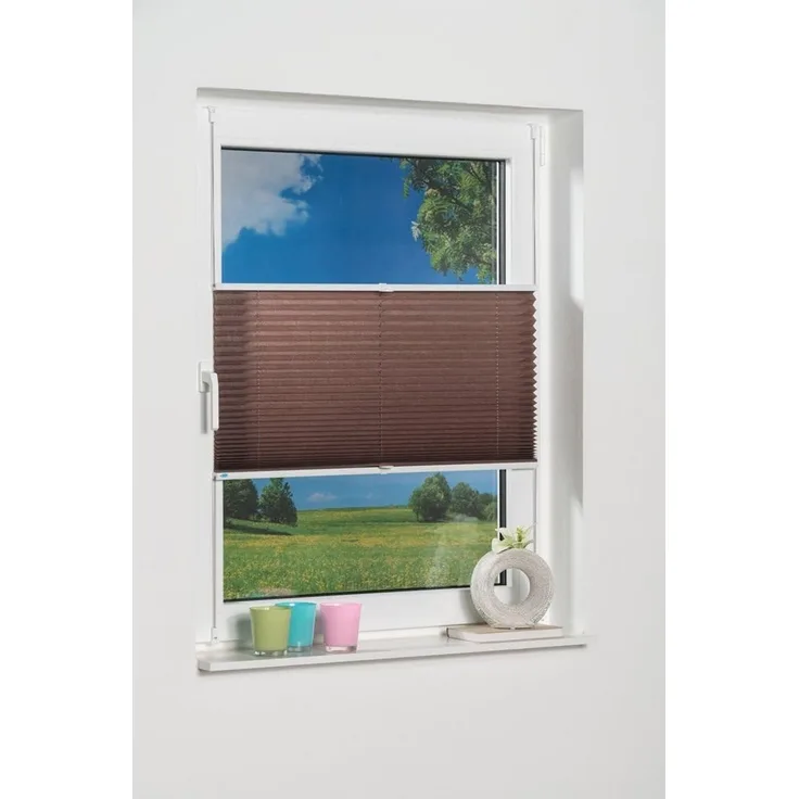 K-home Klemmfix-Plissee 60x130 cm (B x L) Mokka Lichtschutz +++ Moderne Crushed Optik +++