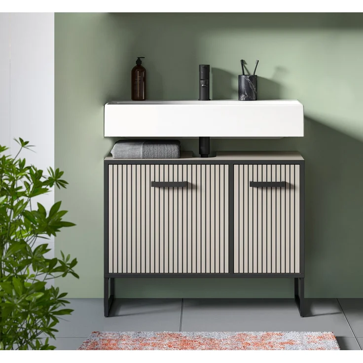 Waschbeckenunterschrank (B/H/T: 80x63x36 cm) in Kaschmir Nachbildung – Bild 6