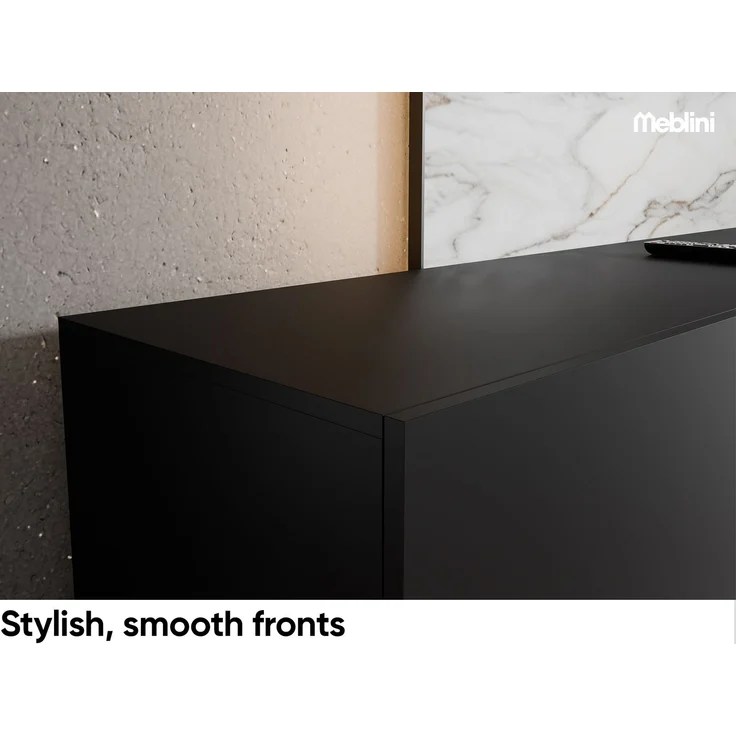 MEBLINI TV-Schrank 200cm Lang - Fernsehschrank - TV Lowboard Industrial - Unterschrank für Fernseher - TV-Unterschrank - TV-Schrank - Hängeschrank - LION - 200x41x40cm - Schwarz Matt – Bild 3