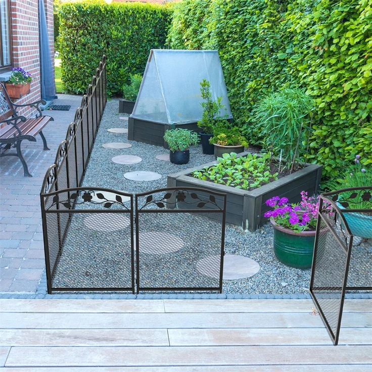 FATIVO Teichzaun Gartenzaun 5 Stck Steckzaun Metall Zaunelemente Dekozaun Gitterzaun Zaun Gerade Teichzaun HundezaunGehege Stabil 110x60 cm Schwarz Metall – Bild 3