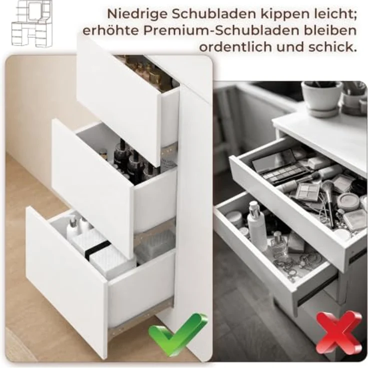 JUMMICO Schminktisch mit LED-Spiegel, 110 cm Frisiertisch mit 7 extra hohen Schubladen, 4 offenen Fächern, dimmbarer Beleuchtung, moderner Kosmetiktisch für Schlafzimmer – Bild 6