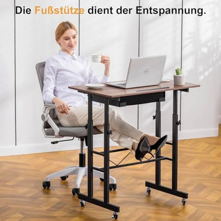 GTPLAYER Höhenverstellbarer Schreibtisch, Computertisch Laptoptisch mit Schubladen,Tisch höhenverstellbar 80 * 50*(73-115) cm, Standing Desk mit Rollen – Bild 8
