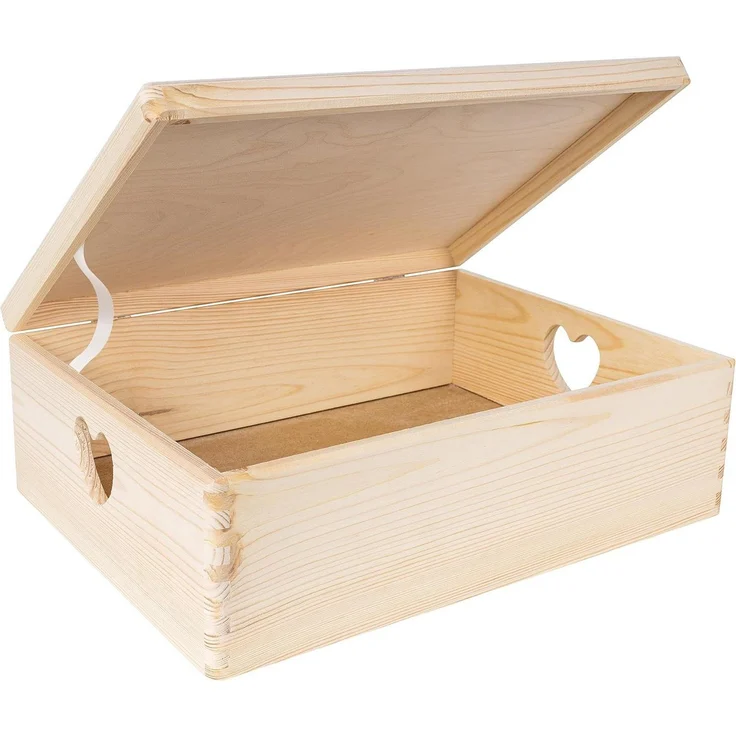 Creative Deco Aufbewahrungsbox Holzkiste mit Deckel Erinnerungsbox Holzbox, herzförmige Griffe – Bild 5