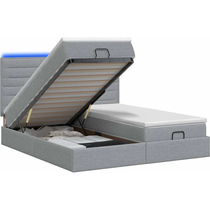 vidaXL Ottoman-Bett mit Matratze und LED Hellgrau 180 x 200 cm Stoff 3458416 – Bild 2