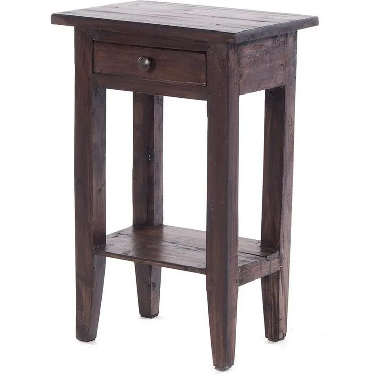 DESIGN DELIGHTS Rustikaler Vintage Telefontisch PLANTA | 52x34 cm (HxB), Mahagoni Massivholz | Blumenhocker, Flurtisch, Beistelltisch, Nachtschrank mit Schublade | Farbe: 03 Dunkelbraun