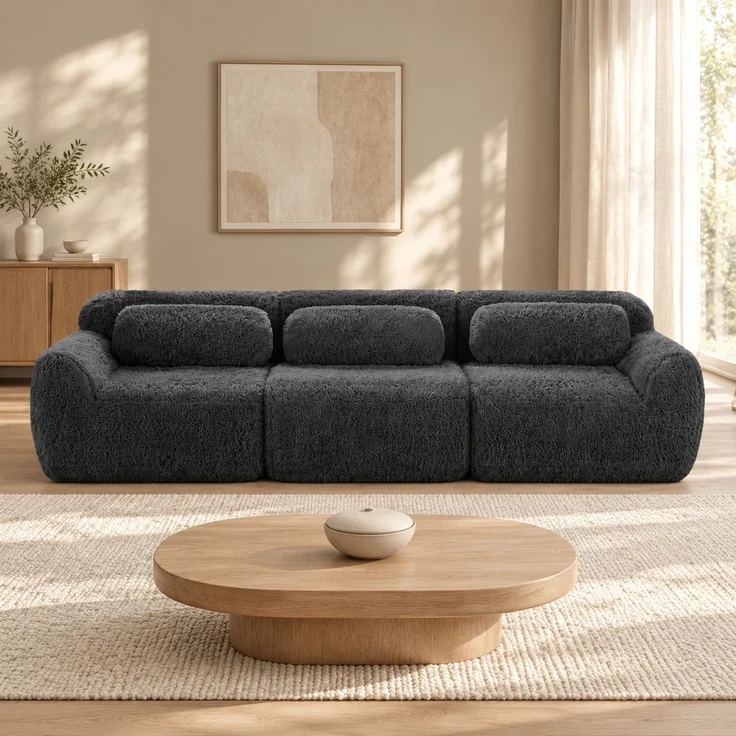 DESVIAE Sofa 3-Sitzer modular ohne Montage aus Plüsch Grau, 291 x 104 x 73 cm – Bild 2