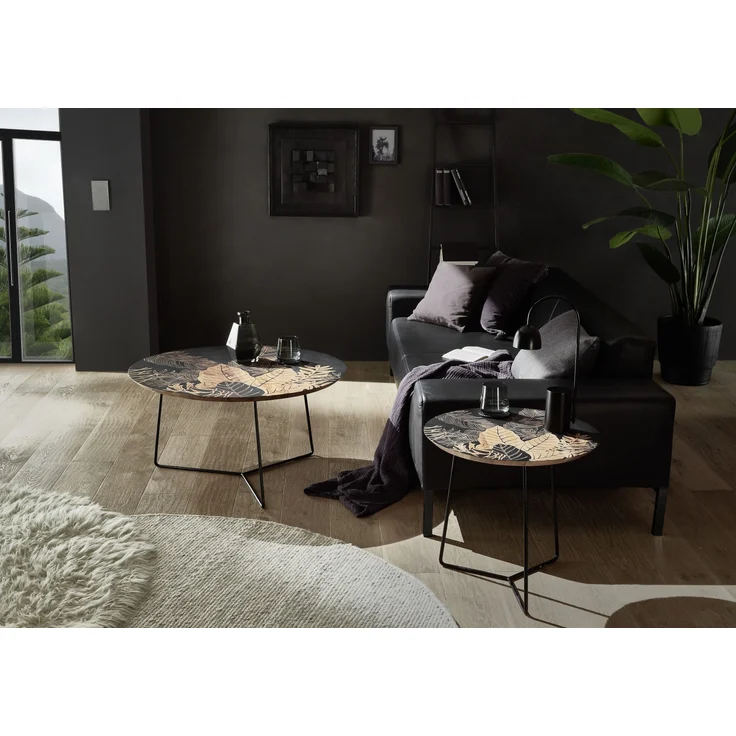 Beistelltisch >MIRANDELA< in floraler Druck, Mango Massivholz - 55x50x55 (BxHxT) – Bild 3