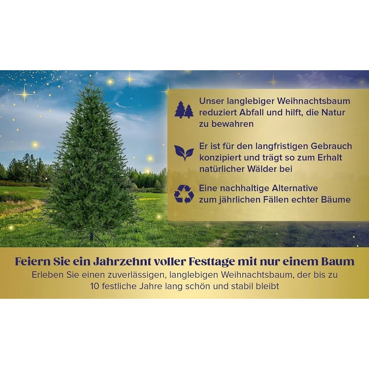 EveXmas Adele Künstlicher Weihnachtsbaum Grün 185 cm mit 320 LEDs – 100% PE Spritzguss, Nordmanntanne-Optik, inkl. Metallständer, Tasche & Baumkorb – Bild 7