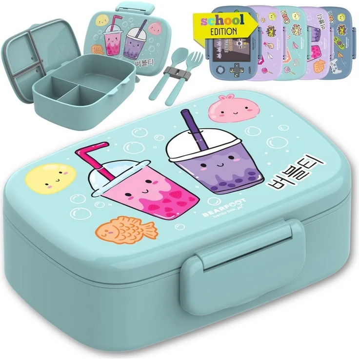 BEARFOOT Lunchbox Brotdose Kinder mit Fächern, auslaufsicher - BubbleTea, mint, Kindergarten und Schule - Mädchen und Jungen, Vesperbox, Snackbox – Bild 1