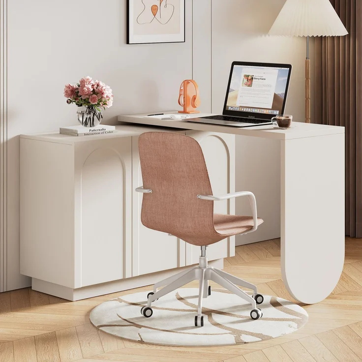 Schreibtisch 75x110x40 cm mit drehbarer Arbeitsplatte, Stauraum und verstellbaren Böden, Weiß – Bild 2