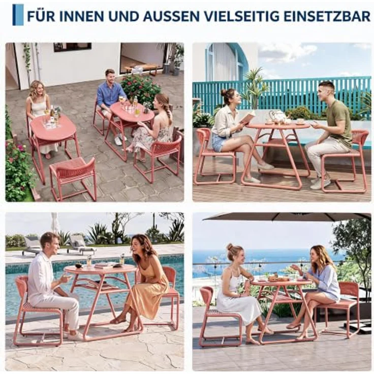 GarveeHome Bistrotisch mit 2 Stühlen, Modernes 3-teiliges Bistro-Set für Garten, Balkonmöbel Set mit 80cm Tisch&2 Stühle aus wetterfestem, Terrassenmöbel Möbel Set für Kleinen Balkon（Orange） – Bild 7
