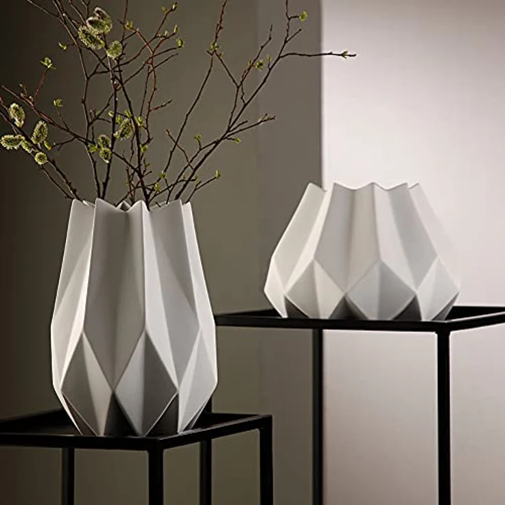 Goebel Polygono Star Vase, Porzellan, 18,5 x 18,5 x 14 cm, Weiß, modern strukturierte Dreieck-Fragmentierung – Bild 2