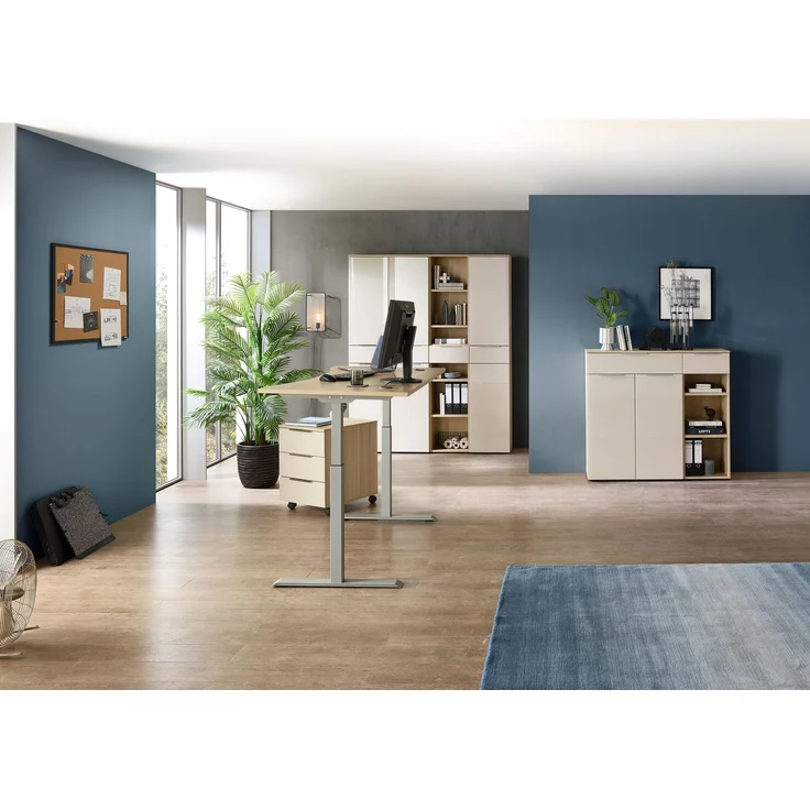 Komplettbüro Büro-Set SANTORIN VII Riva Eiche & Glas Cashmere 7-teilig – Bild 3
