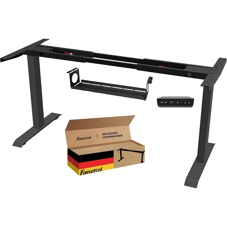 FANZTOOL höhenverstellbarer Schreibtisch-Gestell mit 2 x Bosch Motoren elektrisch stufenlos in Schwarz, Arbeitstisch Tischbeine mit Memory-Funktion, USB Steckdose, Kabelwanne