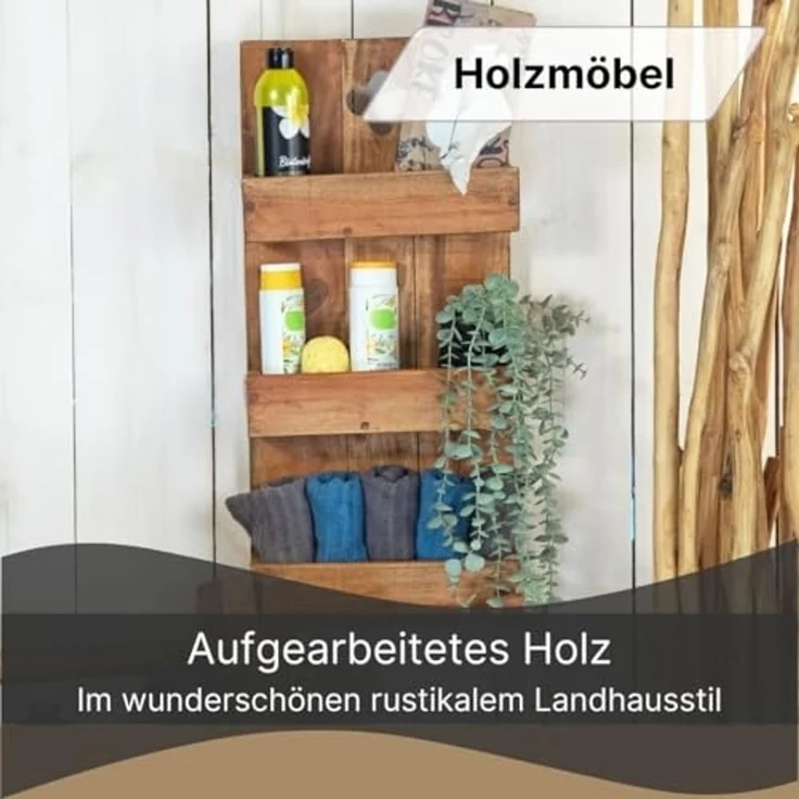 DESIGN DELIGHTS Wandregal WANDREGAL "DAYA", Massivholz, 65 cm, Holzregal mit Ablage – Bild 3