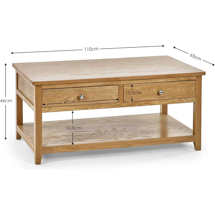 Julian Bowen Mallory Couchtisch mit 2 Schubladen, Eiche, 50 x 110 x 65 – Bild 2