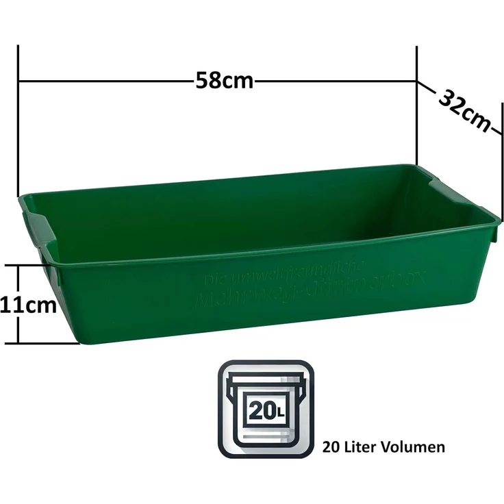 Gärtnerbox Pflanzschale Pikierschale Grün 58x32x11cm Pflanzwanne Blumenkasten Anzuchtwanne eckig Saatschale - robust, wetterfest, frostfest – Bild 3