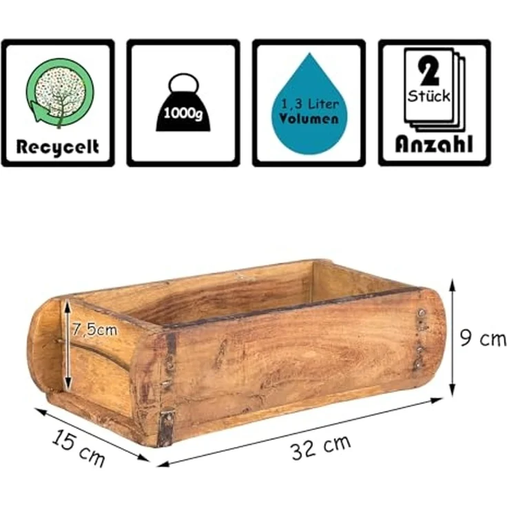 BigDean Holzkiste Ziegelform Vintage Unikat aus recyceltem Altholz – Rustikale Deko-Box (Set, 2 St, Ziegelform), Vintage recycling Ziegelform, Unikat – Bild 2