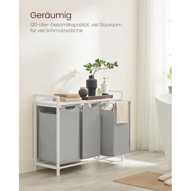 Vasagle Wäschekorb, 3 Fächer, mit Ablage, ausziehbar und abnehmbar, 3x38 L – Bild 4