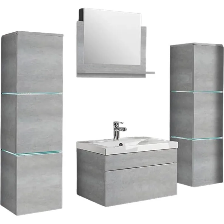 HOME DELUXE Badmöbel-Set 'WANGEROOGE - XL' mit LED-Beleuchtung, Grau