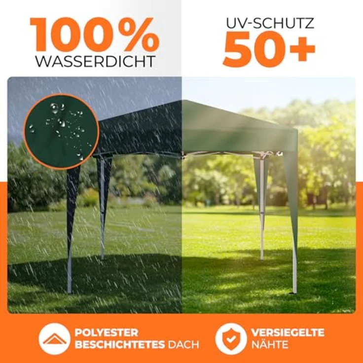 Kronenburg Faltpavillon wasserdicht Dachmaß 2x2 m UV Schutz 50+ Pavillon in Grün mit 4 Seitenteilen – Bild 4