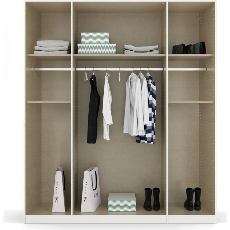 rauch Kleiderschrank, Drehtürenschrank TICAO, 6-türig, 2 Spiegeltüren, 2 Schubkästen, inkl. Türdämpferset, Alpinweiß, 181 x 210 x 54 cm – Bild 5