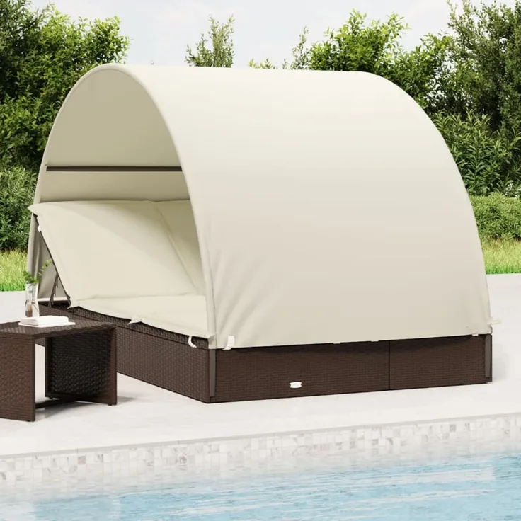 2-Personen-Sonnenliege, Gartenliege mit Dach Braun 211 x 112 x 140 Poly Rattan